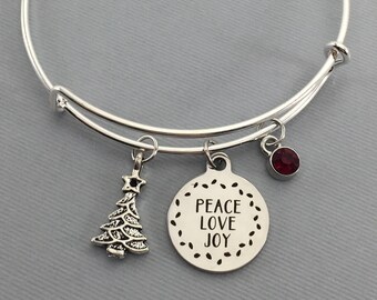 Peace Love Joy Charm Bracelet -  Christmas Tree Necklace - gifts for friends - Gifts Under 20 - Gift for Christmas