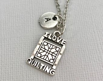 Quilting Necklace - Quilter Jewelry - Quilting Charm - Personalized Necklace - Initial Necklace - Charm Bangle - Monogram - Customized