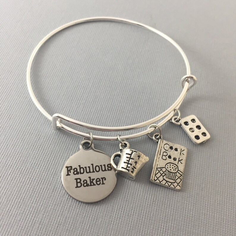 Baker Baker Gift Baking Gift Charm Bracelet Bangle Bracelet Bakers Gonna Bake Baker Jewelry Cupcake Jewelry Mothers Day Gift image 1