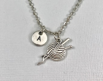 Knitting Necklace - Knitting Jewelry - Knitting Charm - Personalized Necklace - Initial Necklace - Charm Bangle - Monogram - Customized