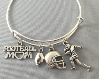 Football Mom - Football - Football Bracelet - Coach Gift - Football Jewelry - Football Mom Bangle Bracelet -  Football Charms - Sports Mom