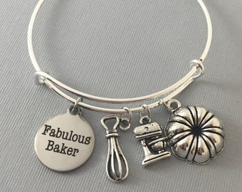 Baker Gift - Gift for Baker - Bake - Charm Bracelet - Bangle Bracelet - Bakers Gonna Bake - Baker Jewelry - Cupcake Jewelry - Mothers Day