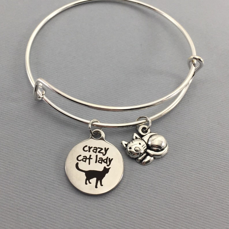 Cat Cat Jewelry Crazy Cat Lady Cat Lover Gift Charm Bracelet Cat Bracelet Bangle Bracelet Valentines Gift Cat Charm Bracelet image 3