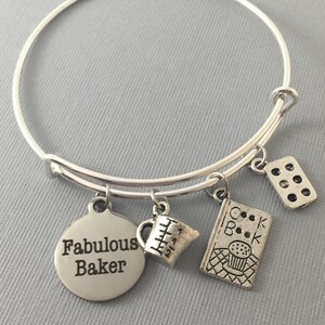 Baker Baker Gift Baking Gift Charm Bracelet Bangle Bracelet Bakers Gonna Bake Baker Jewelry Cupcake Jewelry Mothers Day Gift image 2