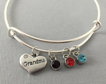 Grandma - Gift for Grandma - Charm Bracelet - Bangle Bracelet - Personalized Jewelry - Gift for Her - Mothers Day  - Gift for Grandmother