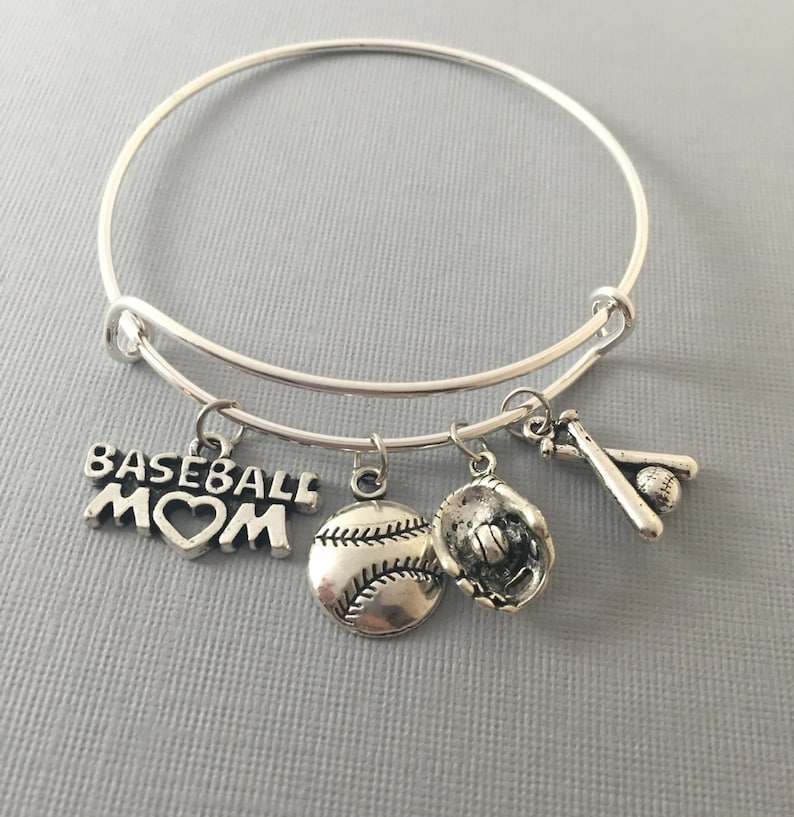 Baseball Mom Baseball Baseball Bracelet Coach Gift Baseball Jewelry Baseball Mom Bangle Bracelet Baseball Charms Sports Mom image 3