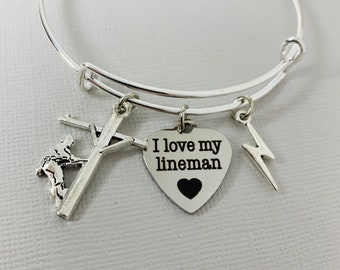 Lineman Bracelet - Lineman Wife Jewelry - Linewife - Powerline Jewelry - Lineman Girlfriend Gift - Gift for Her - Bangle