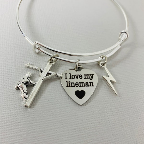 Lineman Bracelet - Lineman Wife Jewelry - Linewife - Powerline Jewelry - Lineman Girlfriend Gift - Gift for Her - Bangle