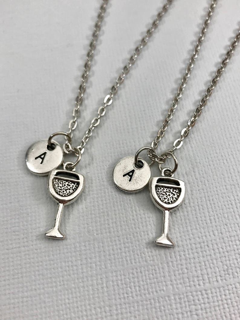 Wine Jewelry Best Friend Necklace Wine Glass Charm Wine Glass Necklace Initial Necklace Personalized Necklace Monogram