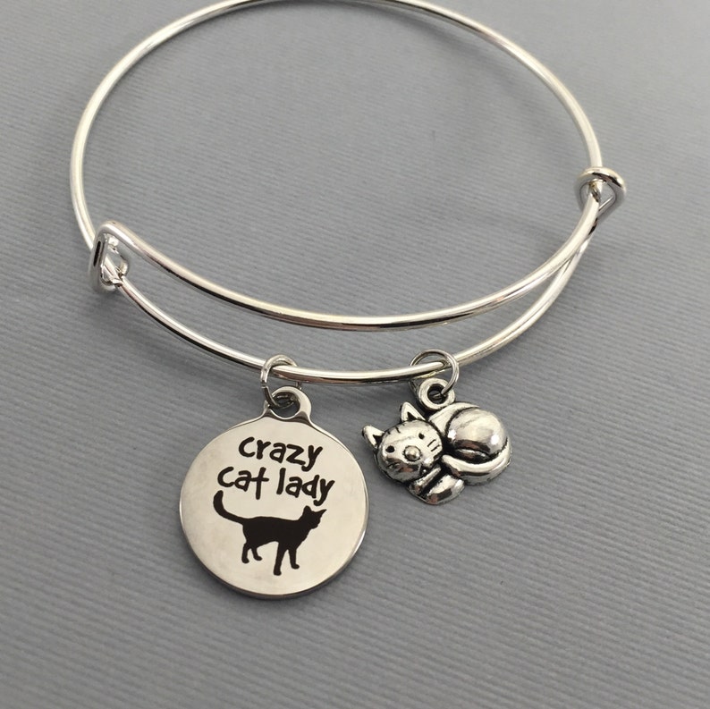 Cat Cat Jewelry Crazy Cat Lady Cat Lover Gift Charm Bracelet Cat Bracelet Bangle Bracelet Valentines Gift Cat Charm Bracelet image 1