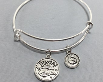 Pisces Zodiac Jewelry - Pisces Astrology Jewelry - Pisces - Pisces Bracelet- Pisces Bangle - Zodiac Jewelry - Mothers Day  - Charm bangle