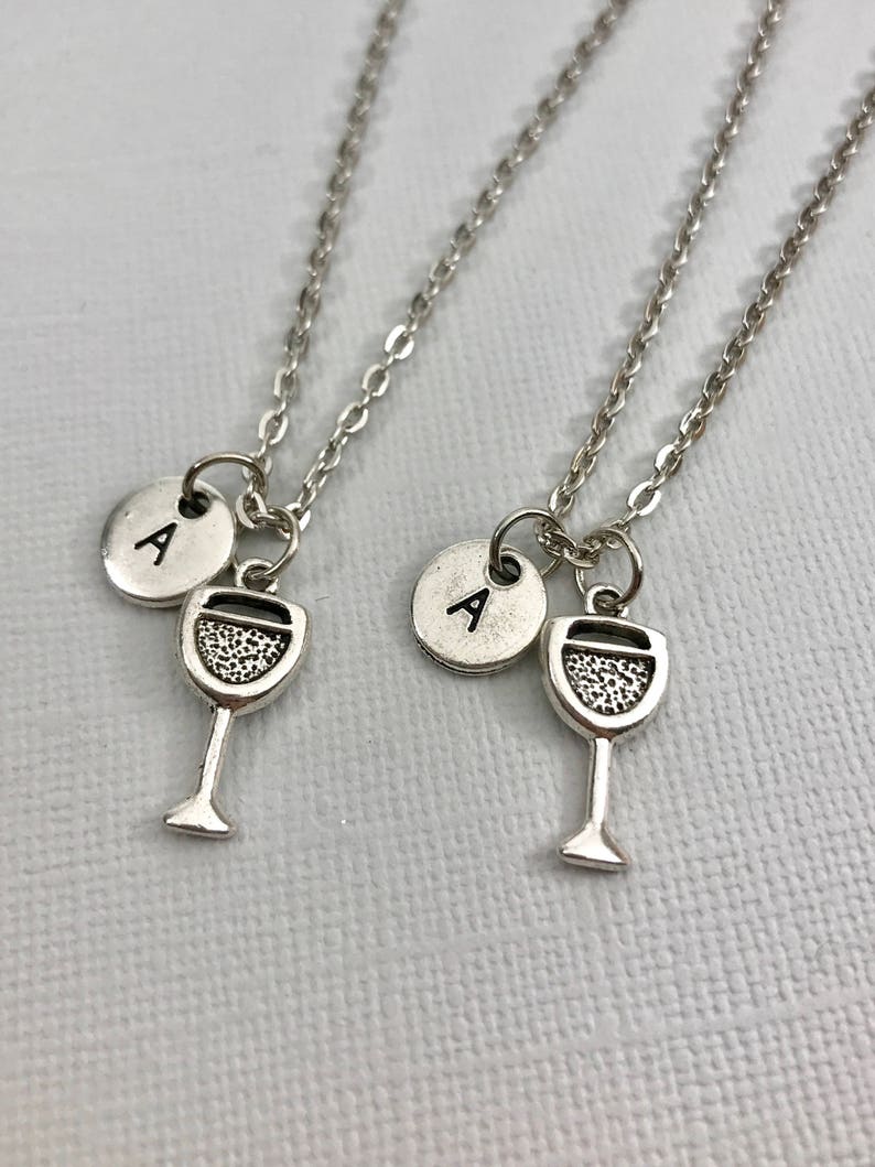 Wine Jewelry Best Friend Necklace Wine Glass Charm Wine Glass Necklace Initial Necklace Personalized Necklace Monogram