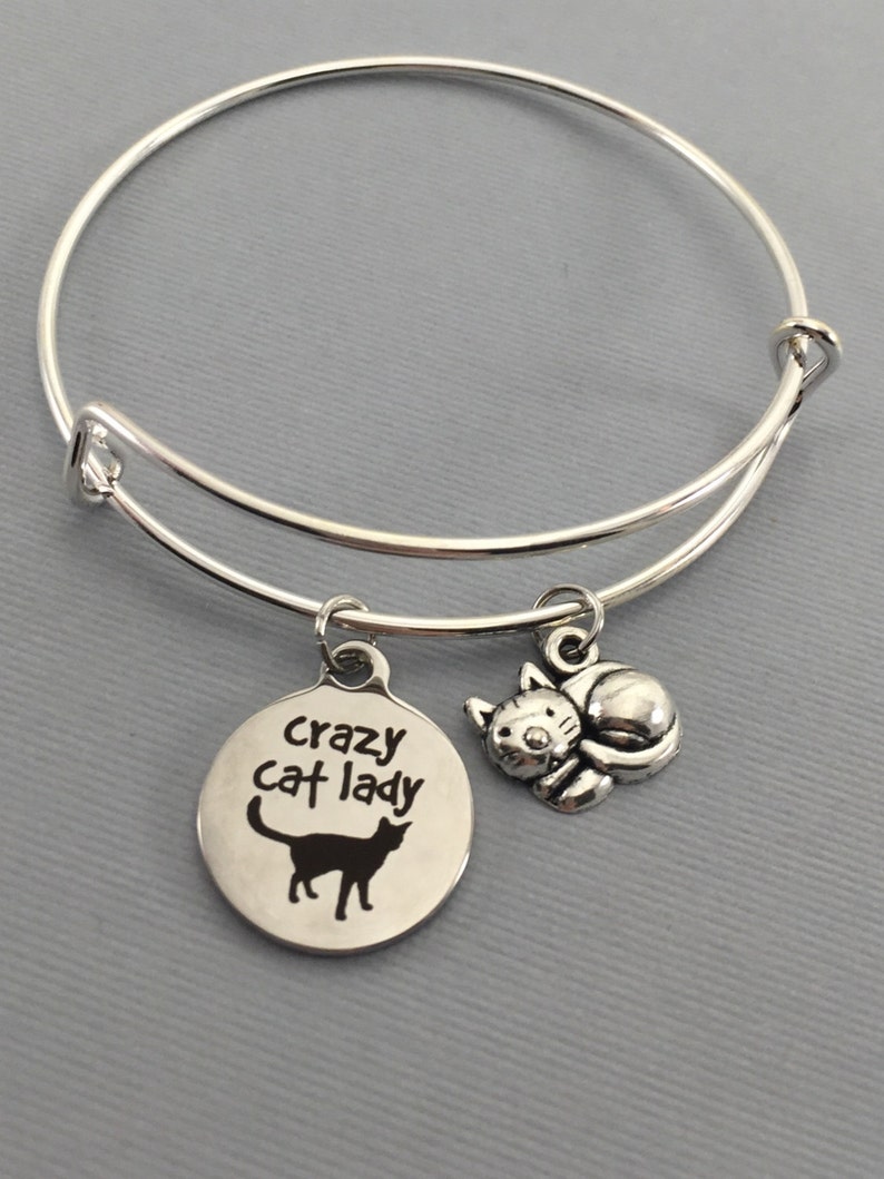 Cat Cat Jewelry Crazy Cat Lady Cat Lover Gift Charm Bracelet Cat Bracelet Bangle Bracelet Valentines Gift Cat Charm Bracelet image 4