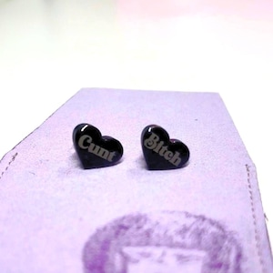 CB stud earrings, acrylic earrings, heart earrings, dirty word earrings, cuss word earrings, cute earrings earrings