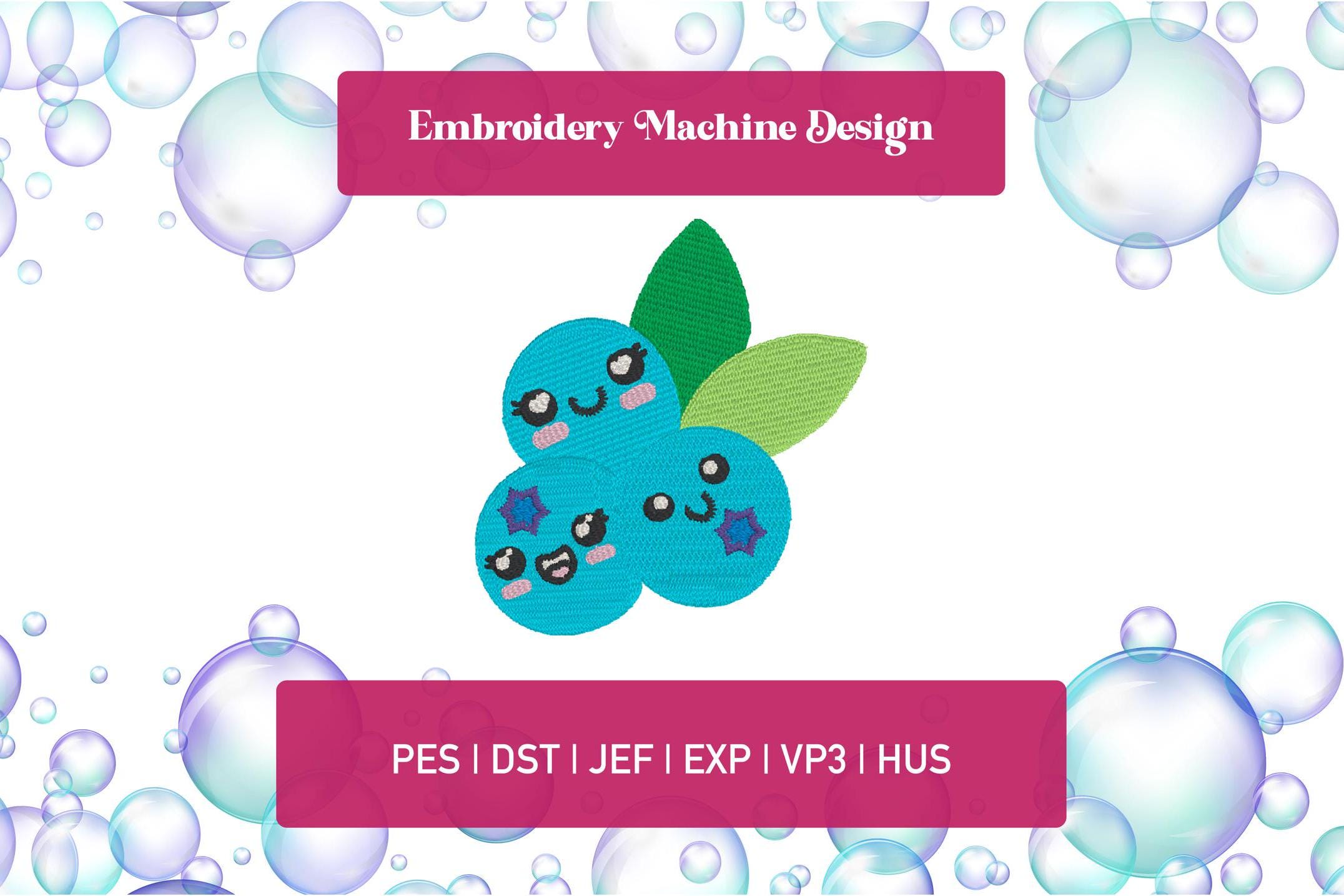 Kawaii Blueberry Fruit Embroidery file summer spring cute kawaii design 3inch