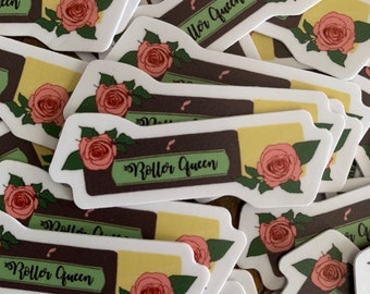 Essential Oil Roller Queen Sticker, Roses, Laptop Sticker, Water Bottle Sticker, Vinyl, Semi- Gloss, 1.94” x 0.79”