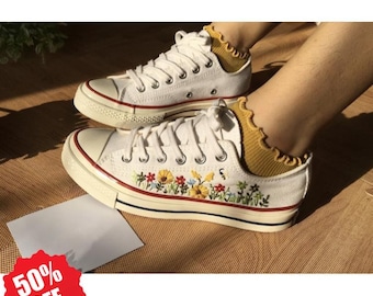 Chuck Taylor All Star Embroidered Floral, Embroidered Mushroom Flowers ,Embroidered ,Gift Her