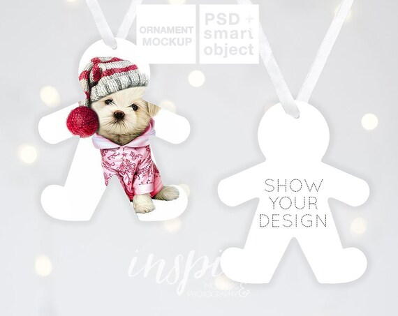 Double Sided Aluminium Gingerbread Ornament Christmas Mockup  Xmas
