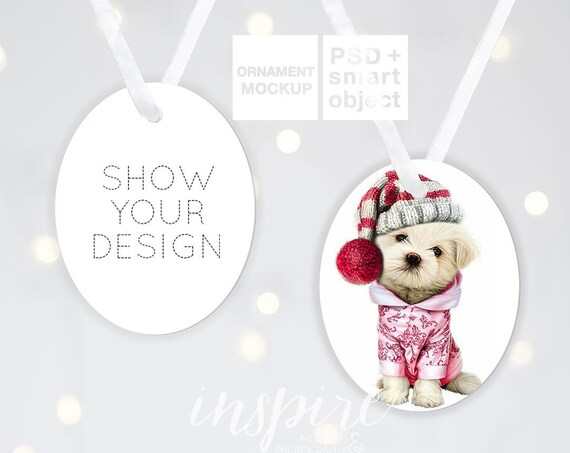 Double Sided White Aluminium Oval Ornament Christmas Mockup