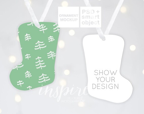 Double Sided Aluminium Stocking Shaped Ornament Christmas Mockup Xmas