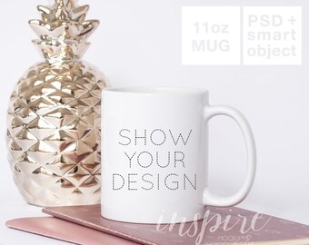 11oz Coffee Mug With Pink Handle Mockup Psd Smart Object Etsy
