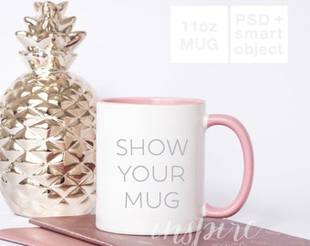 11oz Pink Coffee Mug Mockup Psd Smart Object Pink Donut Etsy