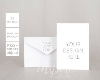 Download Free A7 Card Invitation Mockup with Envelope / Styled Stock Photography /Minimalist Style/ PSD Smart Object + High Res Jpeg/ Multiply your design PSD Template