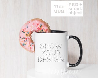 11oz Pink Coffee Mug Mockup Psd Smart Object Pink Donut Etsy