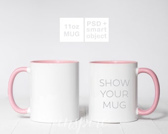 11oz Pink Coffee Mug Mockup Psd Smart Object Pink Donut Etsy