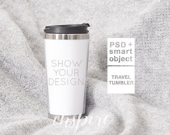 Download Travel Tumbler Mockup / PSD Smart Object / Insulated Tumbler with Lid / Soft Fur Background ...