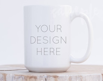 Download Free 15oz Ceramic Mug Mockup / PSD + Smart Object Layer / Neutral Background / Minimalist / Portrait Styled Stock Photography for Etsy Listings PSD Template