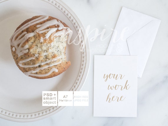 Download Free Muffin A7 Card Invitation Mockup Marble Background ...