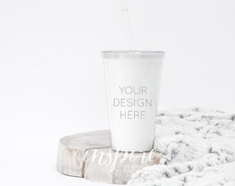 Download Beverage Tumbler Mockup / PSD Smart Object / Acrylic Tumbler / Soft Fur Background / Nordic ...