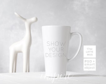 Download Free 17oz Latte Mug Mockup / PSD Smart Object / 12oz Coffee Mug /Minimalist Christmas Styled Scene Mockup / Sublimation Product Template PSD Template