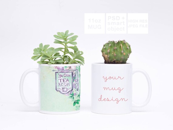 Download Free Double 11oz Mug Mockup With Plants Psd Smart (PSD ...