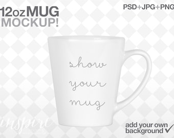 Download Free 12oz Latte Mug Mockup / Add your own background / Product Mockup / PSD with Smart Object / Template Design / Show your Sublimation Mug PSD Template