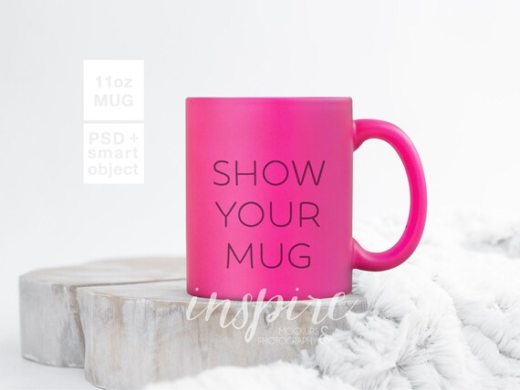 Neon Pink 11oz Mug Mockup Psd Smart Object