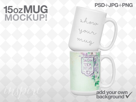 Two 15oz Ceramic Mugs Mockup  Add Your Own