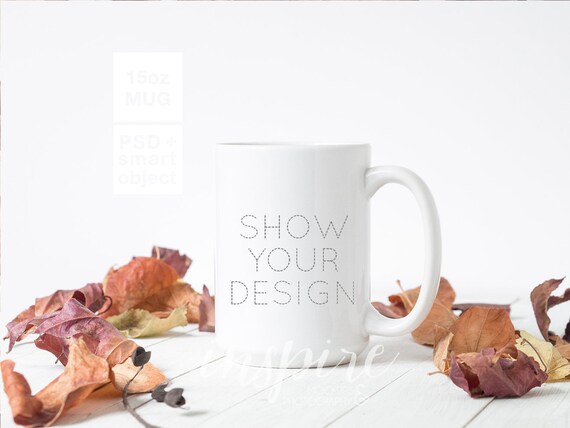 15oz Ceramic Mug Mockup Psd Smart Object Fall Styled Stock Etsy