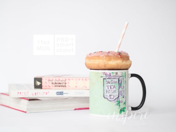 11oz Black Handle Coffee Mug Mockup Psd Smart Object Pink Etsy