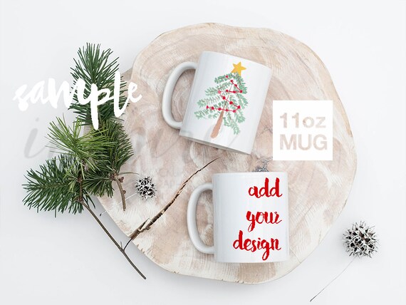 Two 11oz Ceramic Mugs Mockup Psd Smart Object Image Styled Etsy