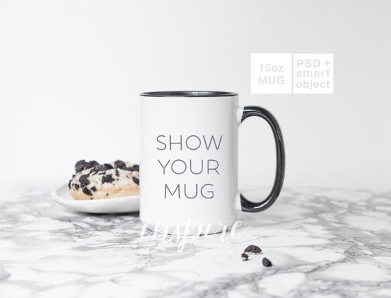 Download 15oz Coffee Mug Mockup Psd Smart Object Donut Styled Stock Etsy