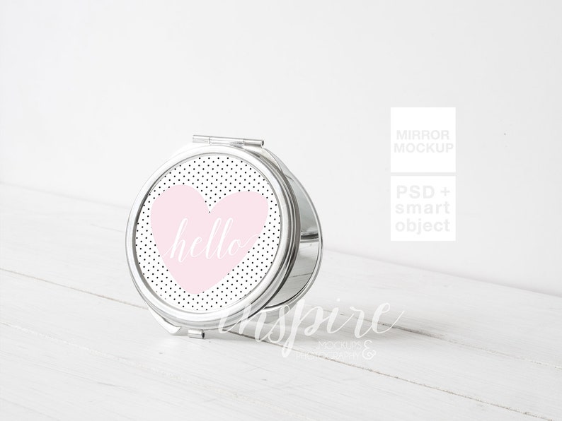 Silver Round Compact Makeup Mirror Mockup for Sublimation ...
