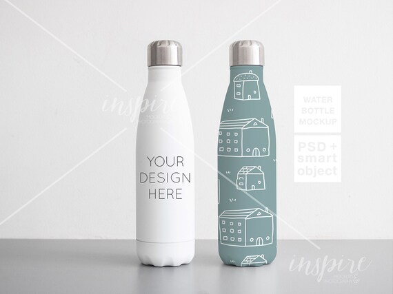 Double 17oz Water Bottle Mockup Psd Smart Object Minimalist Etsy