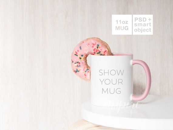 Download 11oz Pink Coffee Mug Mockup Psd Smart Object Pink Donut Etsy