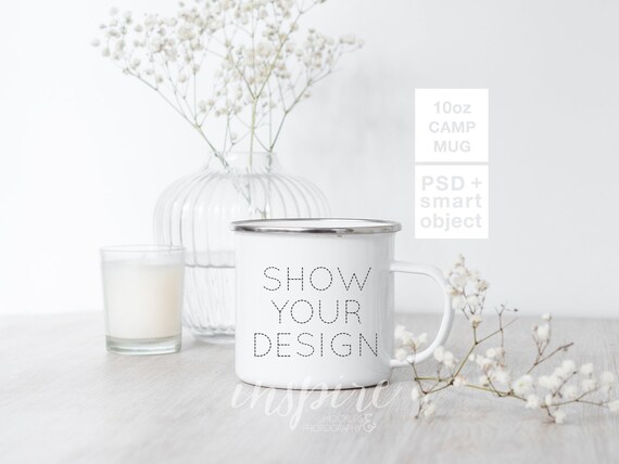 10oz Camp Mug Mockup Psd Smart Object Femenine Styled Etsy