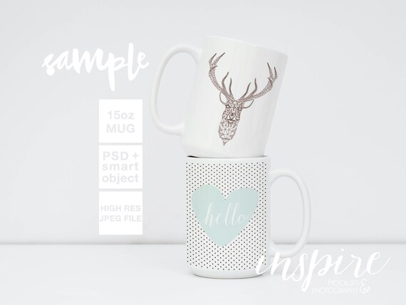15oz Ceramic Mug Mockup Psd Smart Object Image Styled Etsy