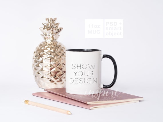 11oz Black Handle Coffee Mug Mockup Psd Smart Object Etsy