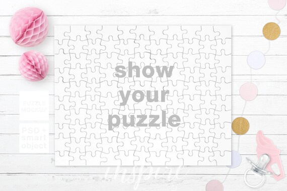 110 Pieces Puzzle Mockup Psd Smart Object Nordic Styled Etsy