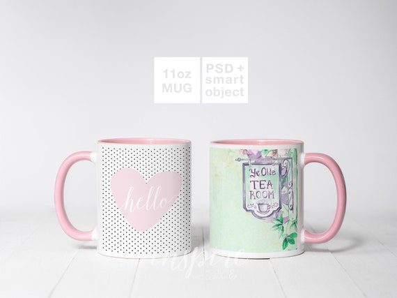 Double 11oz Pink Coffee Mug Mockup Psd Smart Object Image Etsy